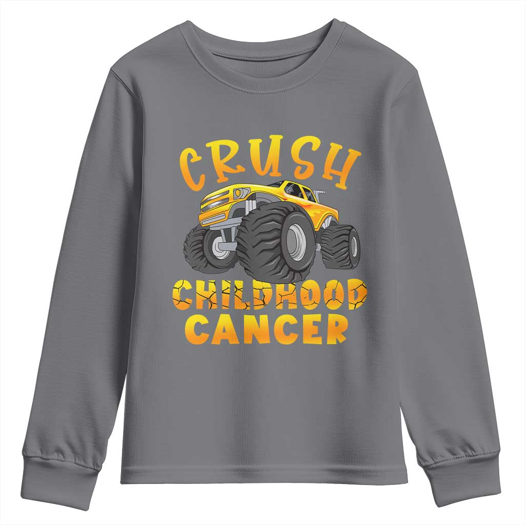 Childhood Cancer Warrior Support Youth Sweatshirt Crush Cancer Monster Truck Gold Ribbon