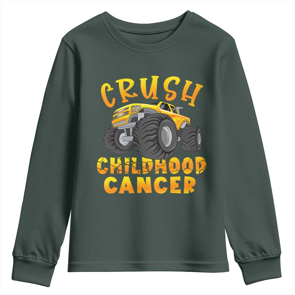 Childhood Cancer Warrior Support Youth Sweatshirt Crush Cancer Monster Truck Gold Ribbon