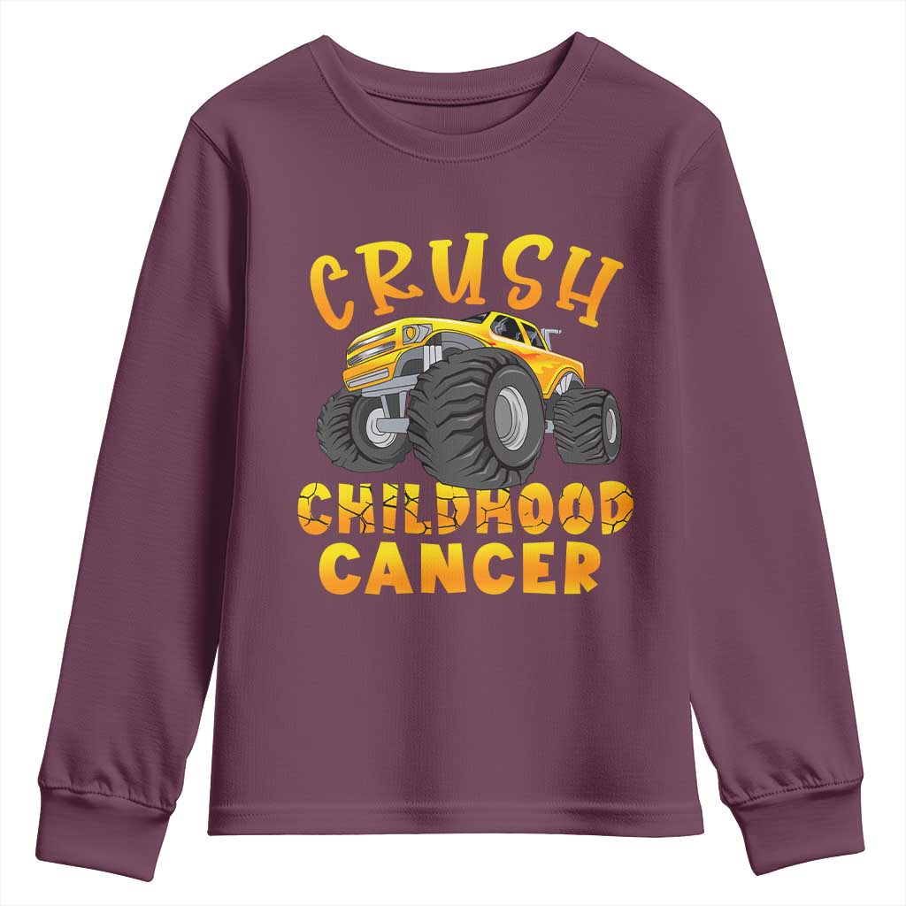 Childhood Cancer Warrior Support Youth Sweatshirt Crush Cancer Monster Truck Gold Ribbon