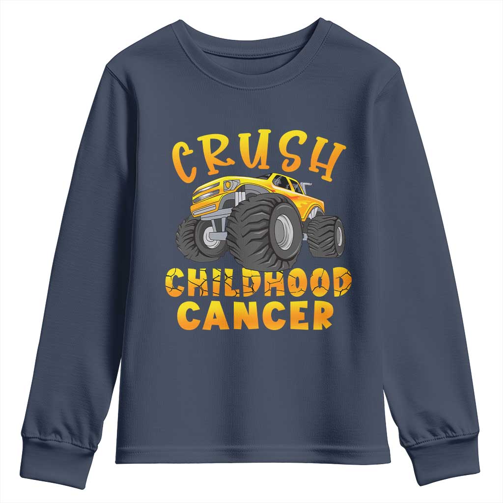 Childhood Cancer Warrior Support Youth Sweatshirt Crush Cancer Monster Truck Gold Ribbon