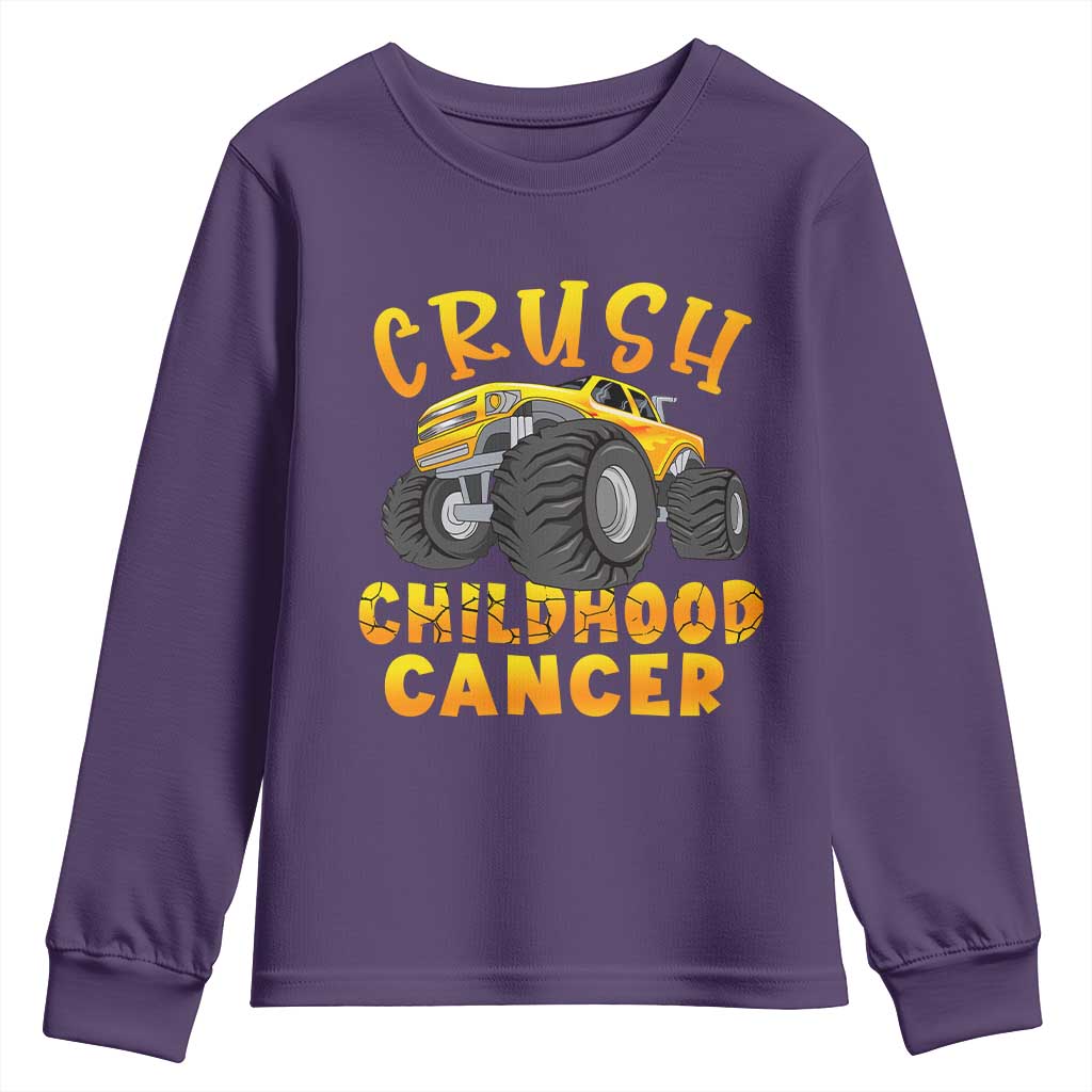 Childhood Cancer Warrior Support Youth Sweatshirt Crush Cancer Monster Truck Gold Ribbon