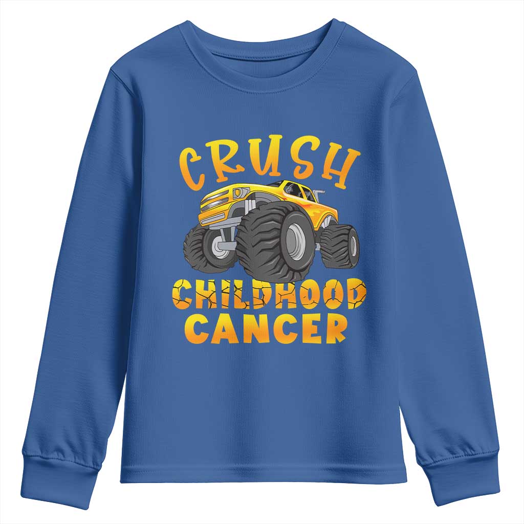 Childhood Cancer Warrior Support Youth Sweatshirt Crush Cancer Monster Truck Gold Ribbon