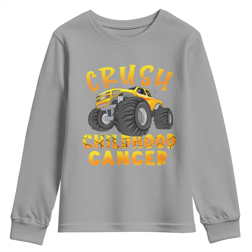 Childhood Cancer Warrior Support Youth Sweatshirt Crush Cancer Monster Truck Gold Ribbon