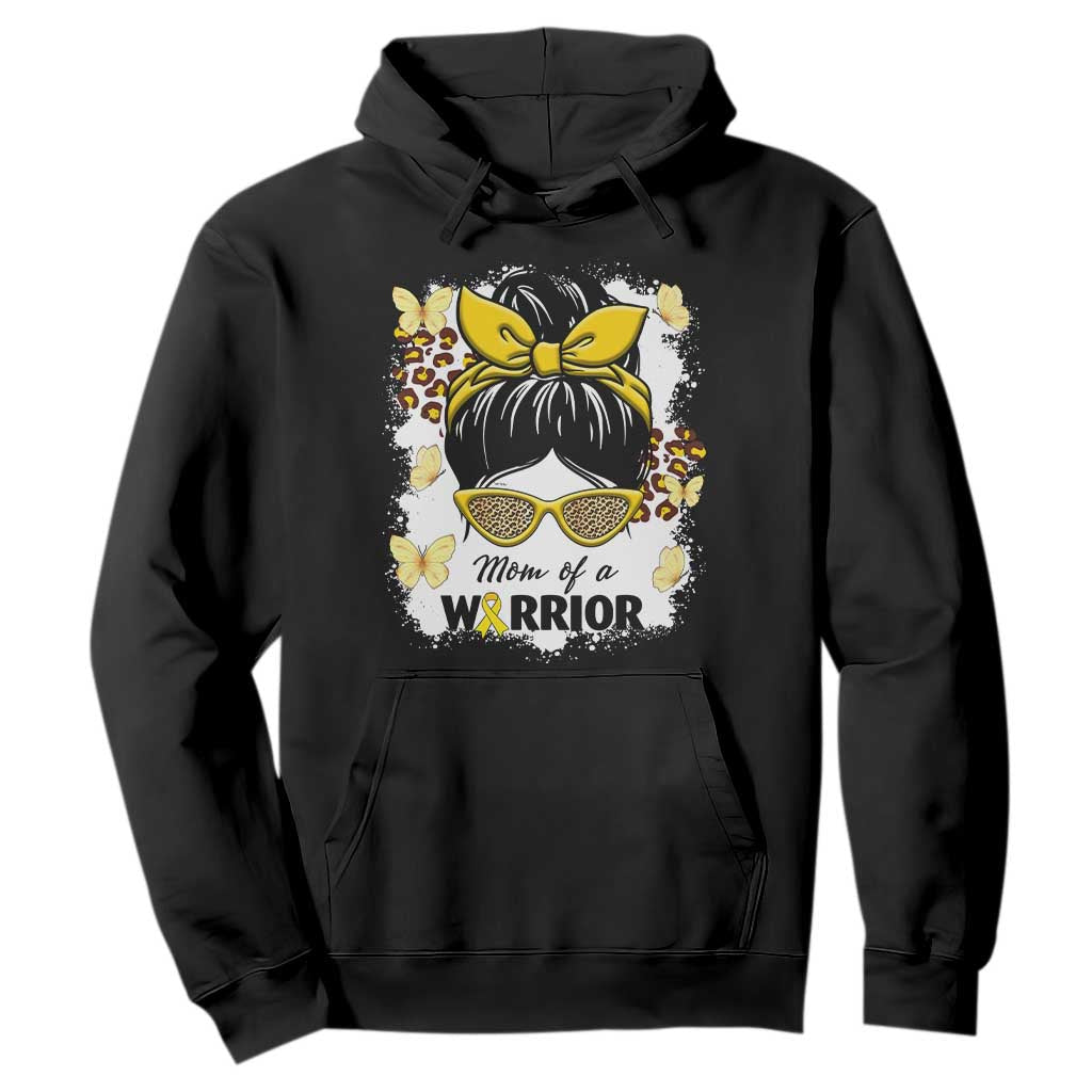 Childhood Cancer Warrior Support Hoodie Mom Of A Warrior Messy Bun Gold Ribbon Support Squad