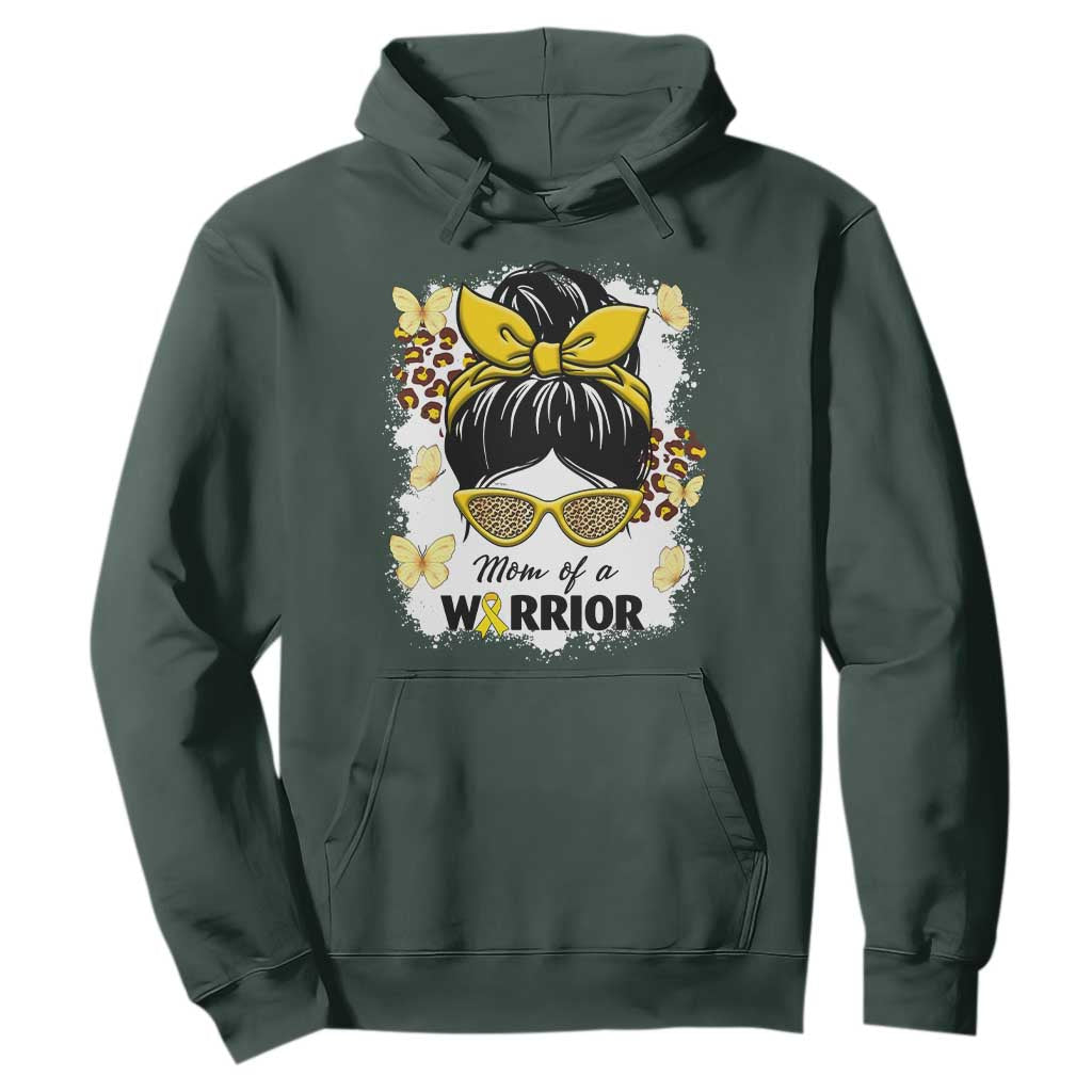 Childhood Cancer Warrior Support Hoodie Mom Of A Warrior Messy Bun Gold Ribbon Support Squad