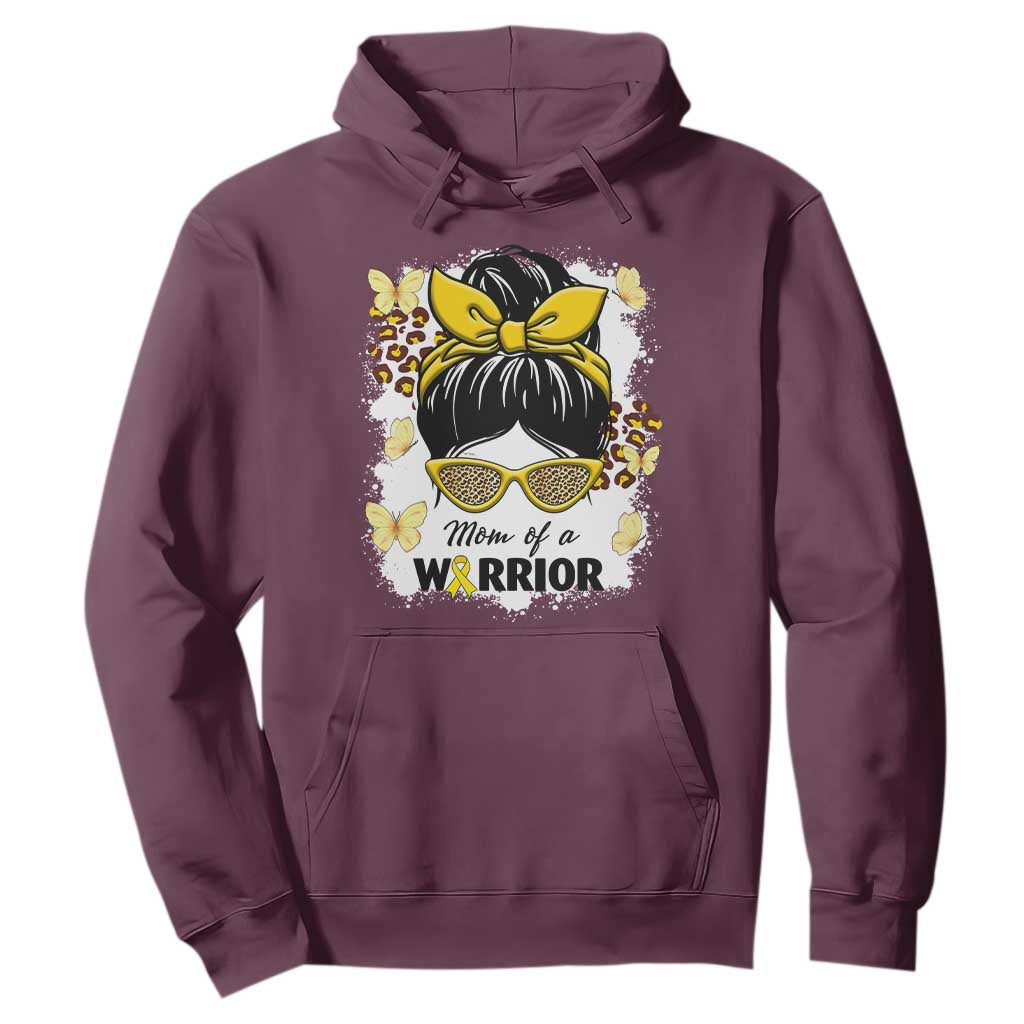 Childhood Cancer Warrior Support Hoodie Mom Of A Warrior Messy Bun Gold Ribbon Support Squad