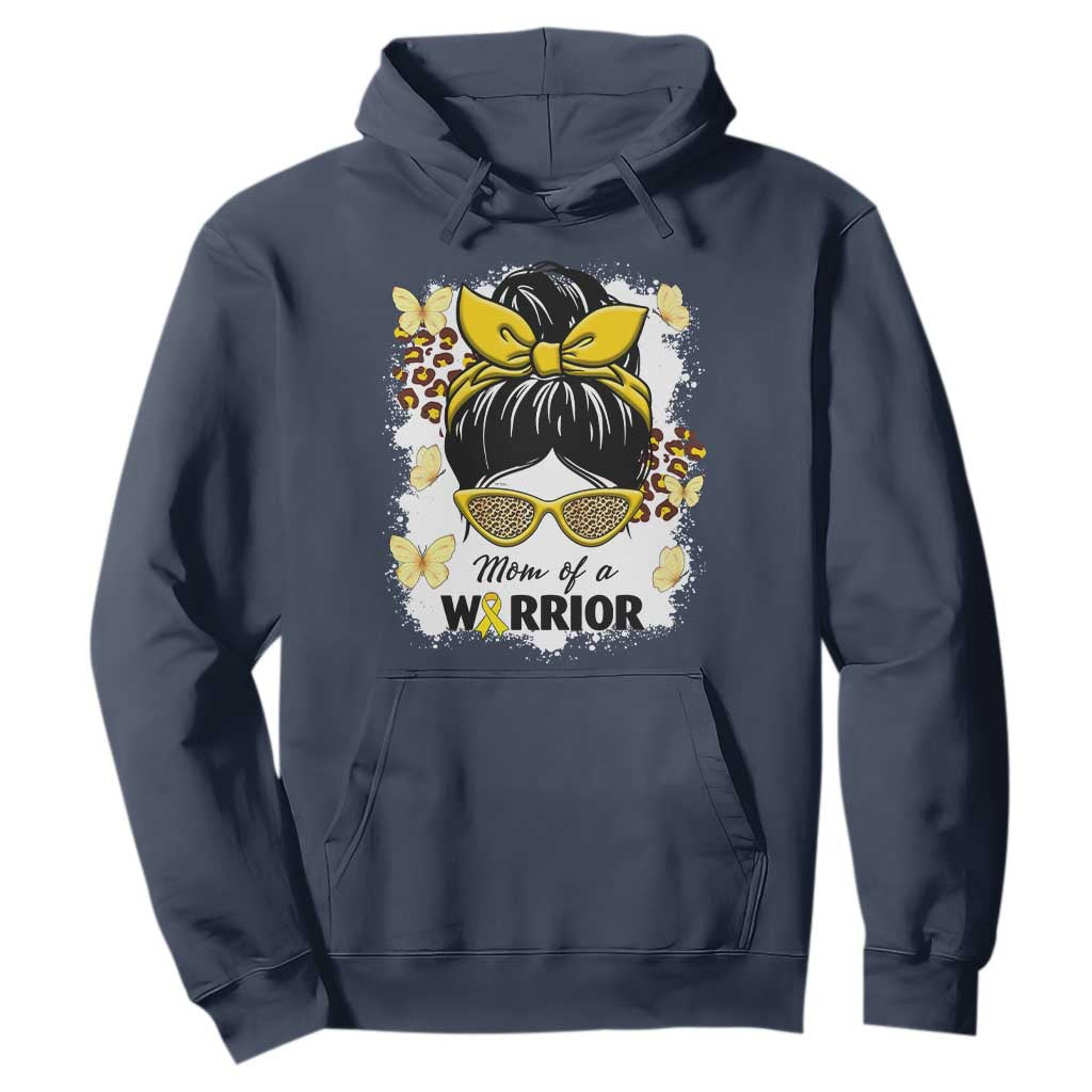 Childhood Cancer Warrior Support Hoodie Mom Of A Warrior Messy Bun Gold Ribbon Support Squad