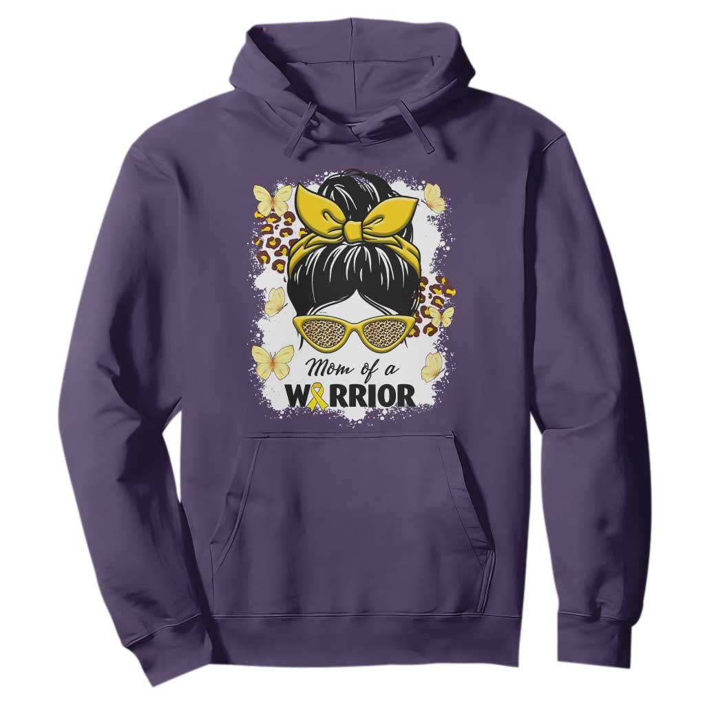 Childhood Cancer Warrior Support Hoodie Mom Of A Warrior Messy Bun Gold Ribbon Support Squad