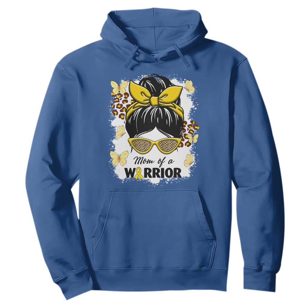 Childhood Cancer Warrior Support Hoodie Mom Of A Warrior Messy Bun Gold Ribbon Support Squad
