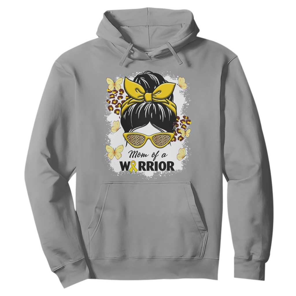 Childhood Cancer Warrior Support Hoodie Mom Of A Warrior Messy Bun Gold Ribbon Support Squad