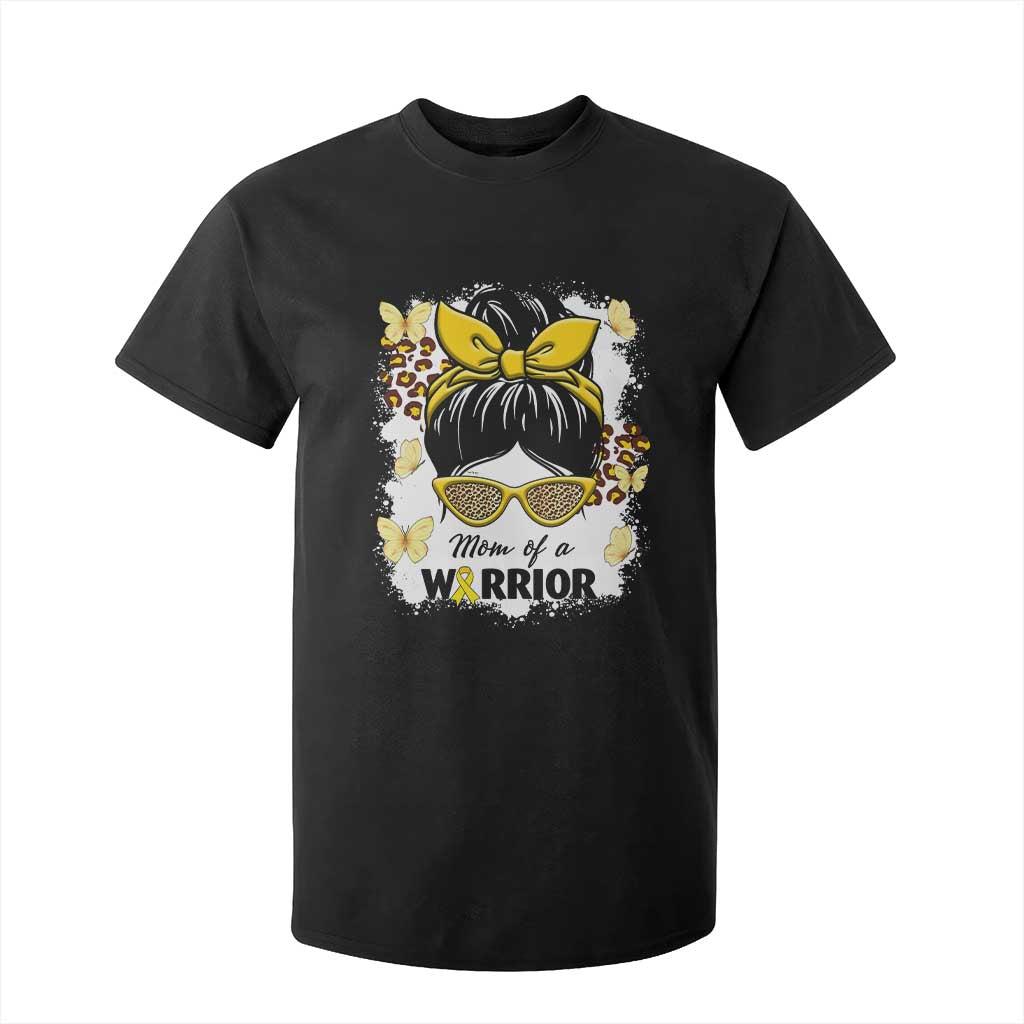 Childhood Cancer Warrior Support T Shirt For Kid Mom Of A Warrior Messy Bun Gold Ribbon Support Squad