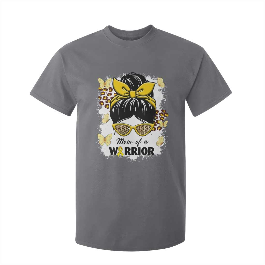 Childhood Cancer Warrior Support T Shirt For Kid Mom Of A Warrior Messy Bun Gold Ribbon Support Squad