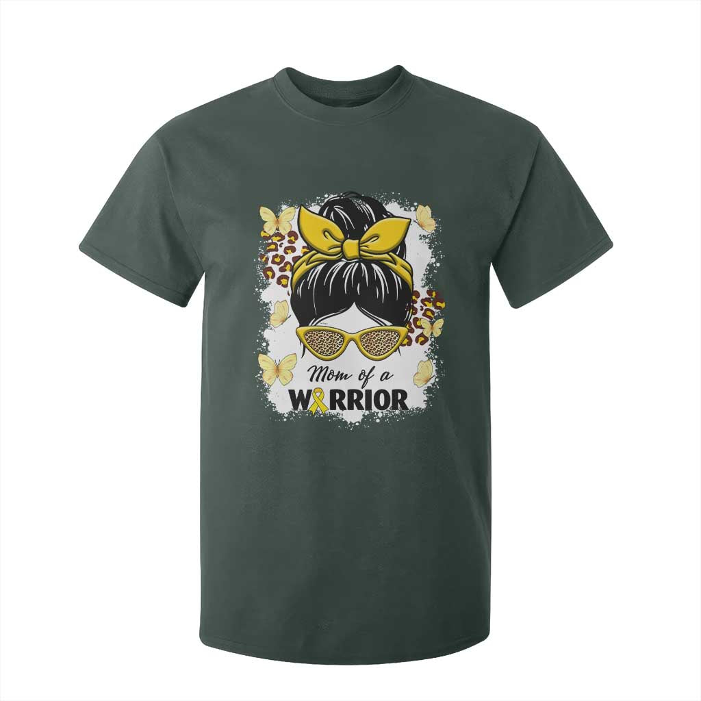 Childhood Cancer Warrior Support T Shirt For Kid Mom Of A Warrior Messy Bun Gold Ribbon Support Squad
