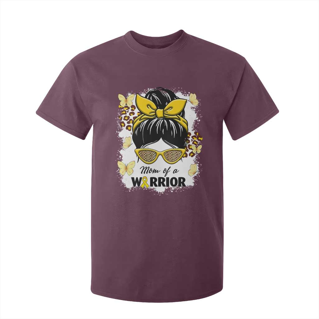 Childhood Cancer Warrior Support T Shirt For Kid Mom Of A Warrior Messy Bun Gold Ribbon Support Squad