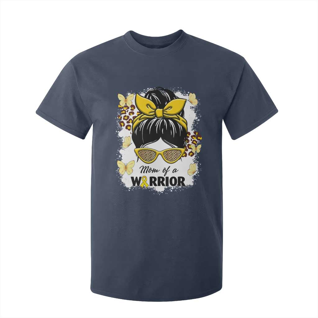 Childhood Cancer Warrior Support T Shirt For Kid Mom Of A Warrior Messy Bun Gold Ribbon Support Squad