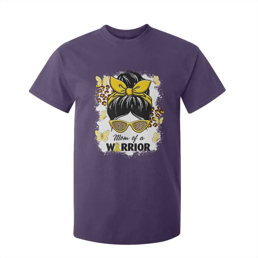 Childhood Cancer Warrior Support T Shirt For Kid Mom Of A Warrior Messy Bun Gold Ribbon Support Squad