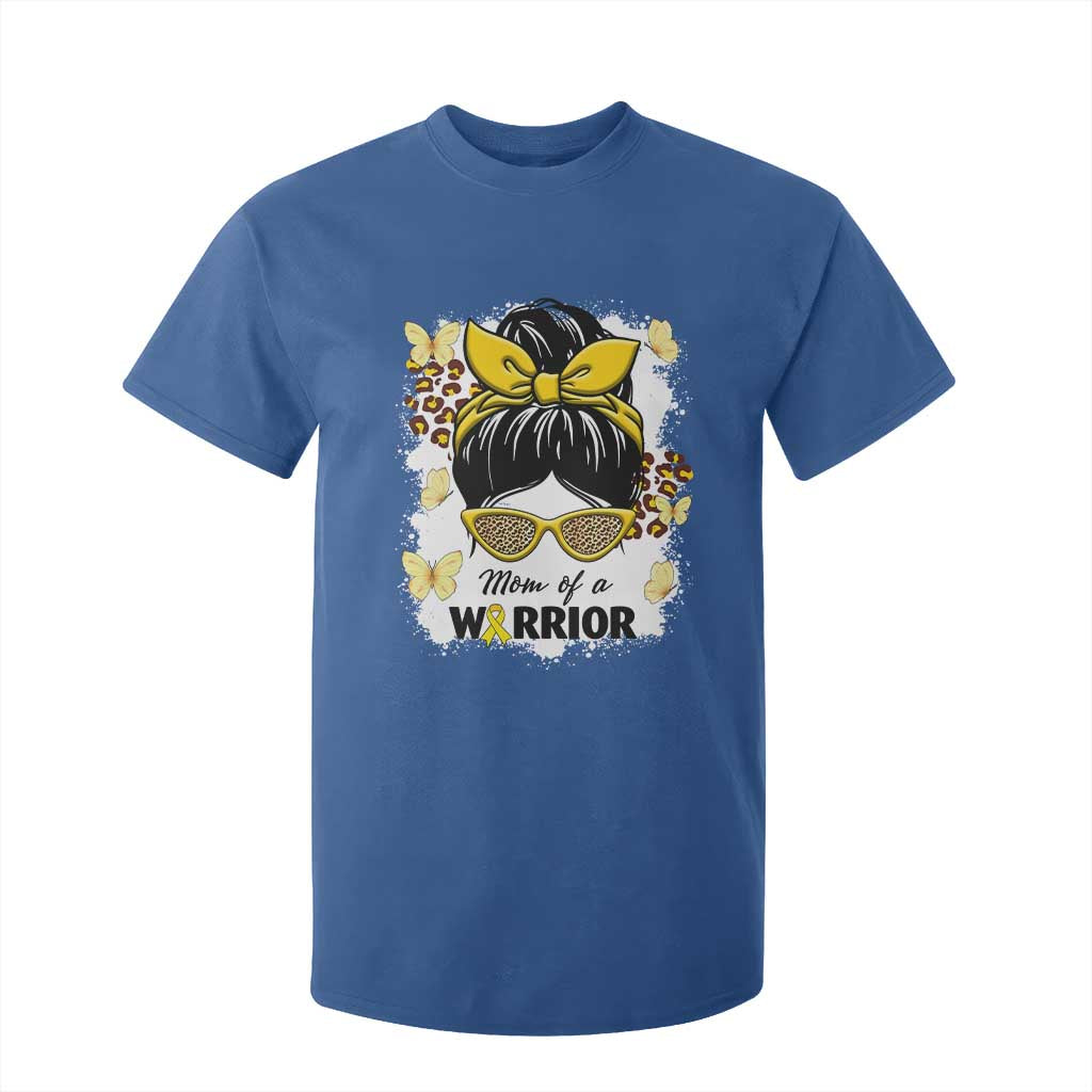Childhood Cancer Warrior Support T Shirt For Kid Mom Of A Warrior Messy Bun Gold Ribbon Support Squad