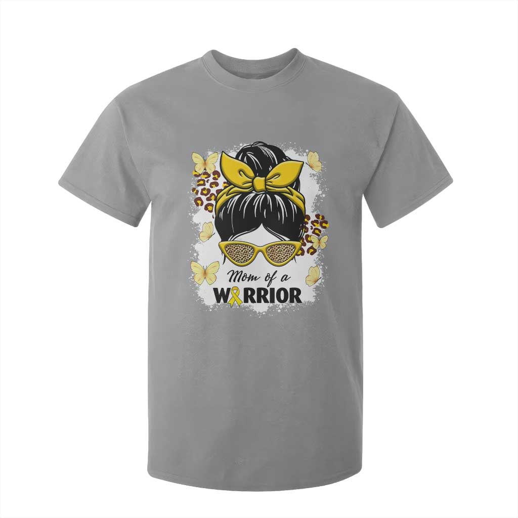Childhood Cancer Warrior Support T Shirt For Kid Mom Of A Warrior Messy Bun Gold Ribbon Support Squad