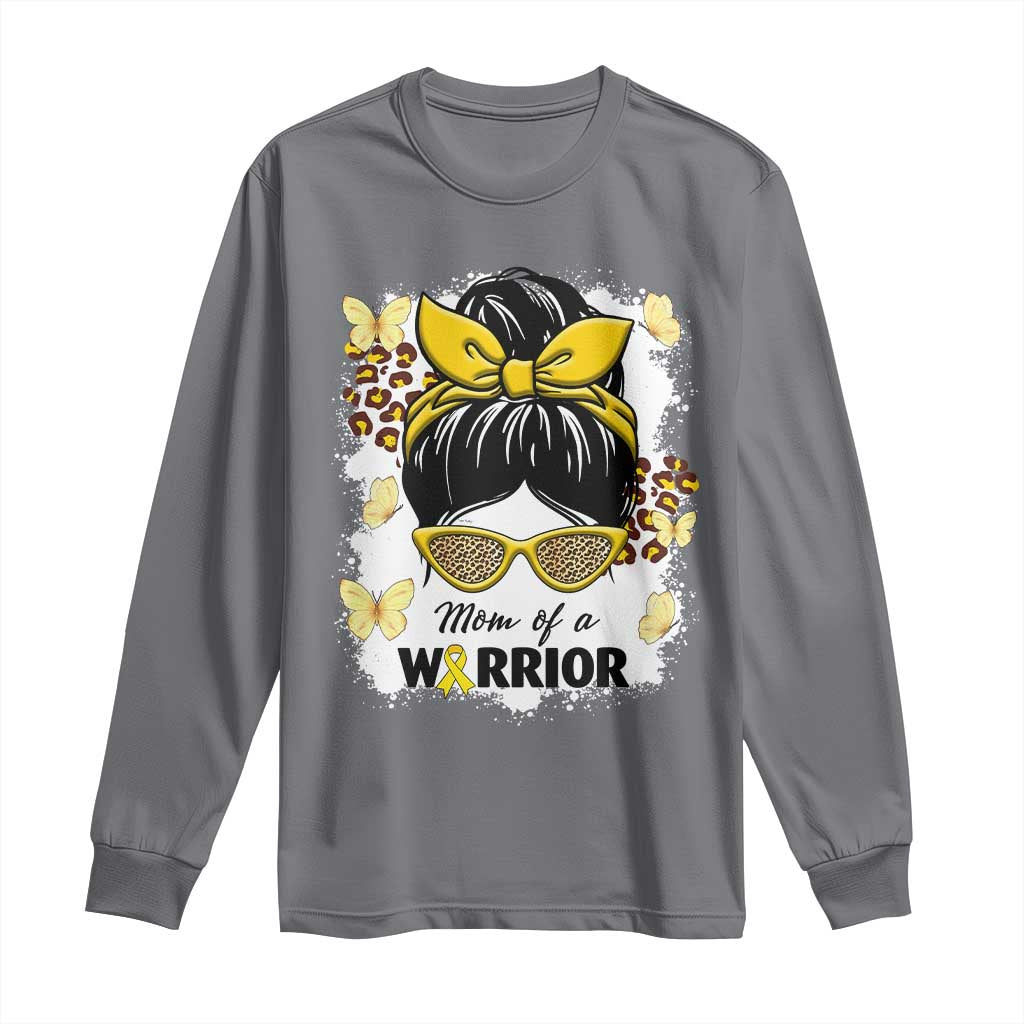 Childhood Cancer Warrior Support Long Sleeve Shirt Mom Of A Warrior Messy Bun Gold Ribbon Support Squad