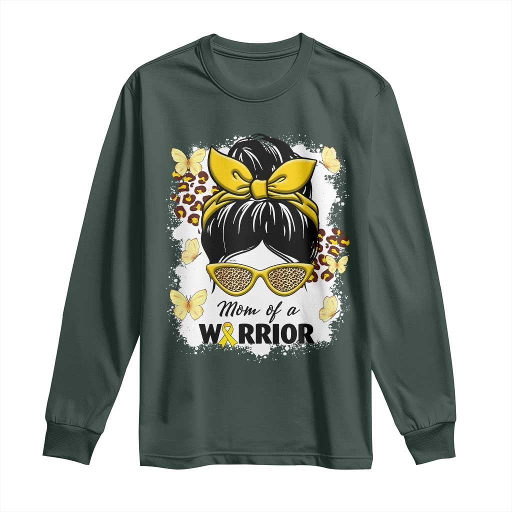 Childhood Cancer Warrior Support Long Sleeve Shirt Mom Of A Warrior Messy Bun Gold Ribbon Support Squad