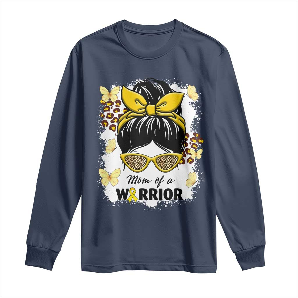 Childhood Cancer Warrior Support Long Sleeve Shirt Mom Of A Warrior Messy Bun Gold Ribbon Support Squad