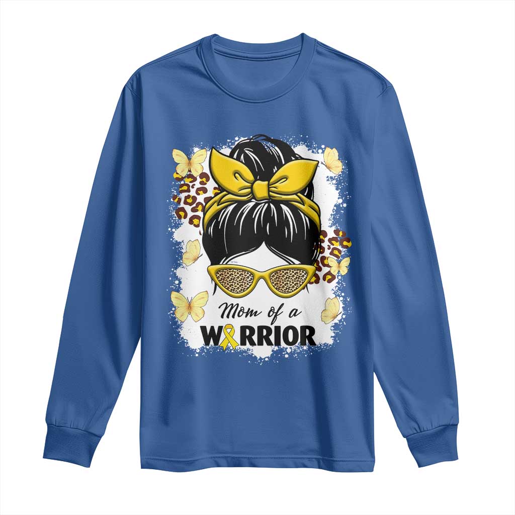 Childhood Cancer Warrior Support Long Sleeve Shirt Mom Of A Warrior Messy Bun Gold Ribbon Support Squad