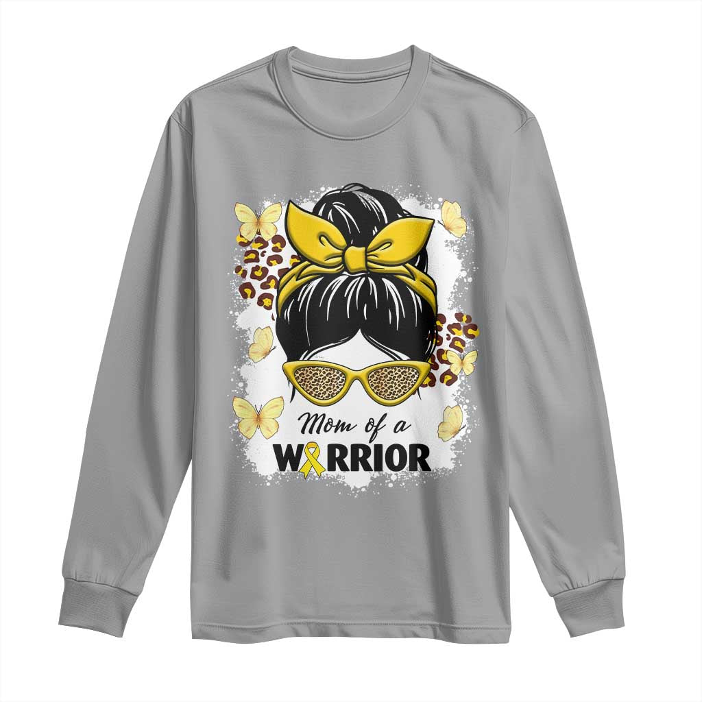 Childhood Cancer Warrior Support Long Sleeve Shirt Mom Of A Warrior Messy Bun Gold Ribbon Support Squad