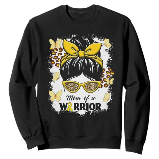 Childhood Cancer Warrior Support Sweatshirt Mom Of A Warrior Messy Bun Gold Ribbon Support Squad