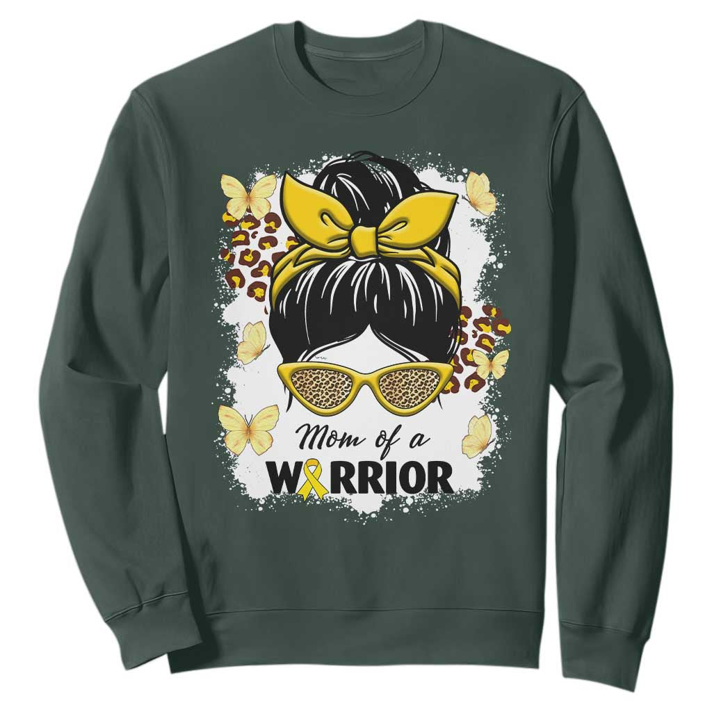 Childhood Cancer Warrior Support Sweatshirt Mom Of A Warrior Messy Bun Gold Ribbon Support Squad