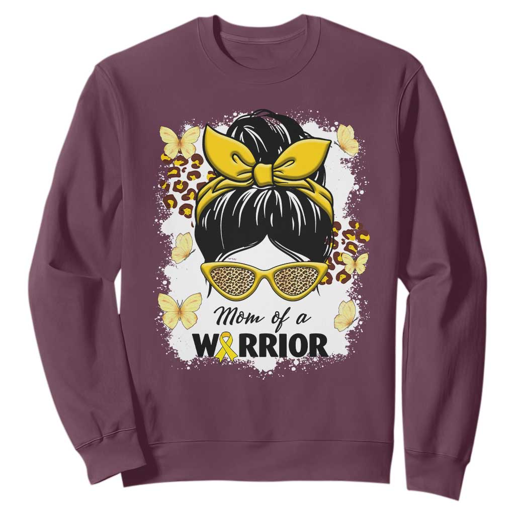 Childhood Cancer Warrior Support Sweatshirt Mom Of A Warrior Messy Bun Gold Ribbon Support Squad