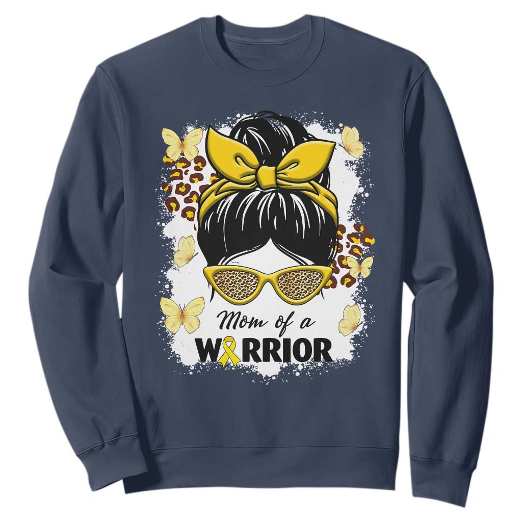 Childhood Cancer Warrior Support Sweatshirt Mom Of A Warrior Messy Bun Gold Ribbon Support Squad