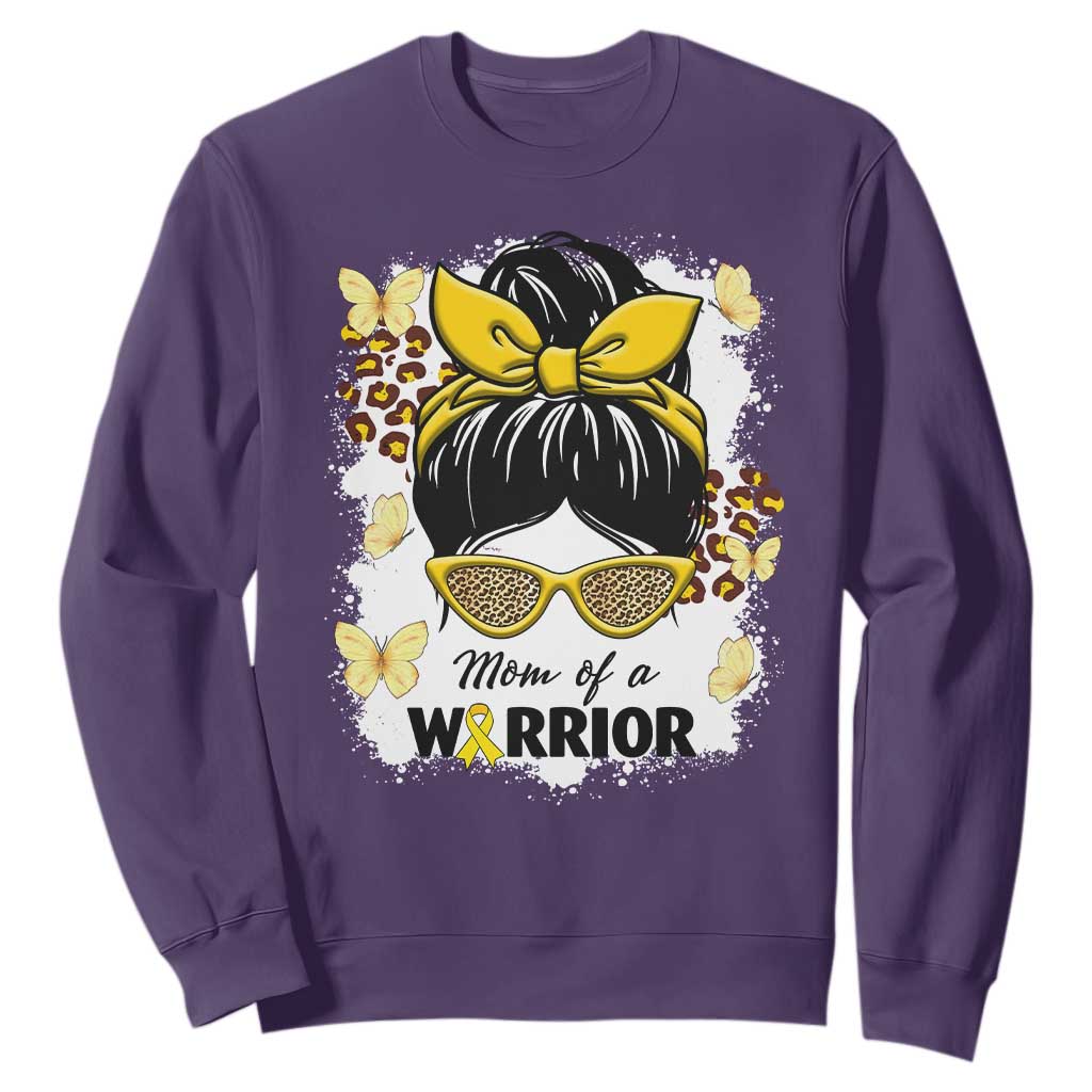 Childhood Cancer Warrior Support Sweatshirt Mom Of A Warrior Messy Bun Gold Ribbon Support Squad