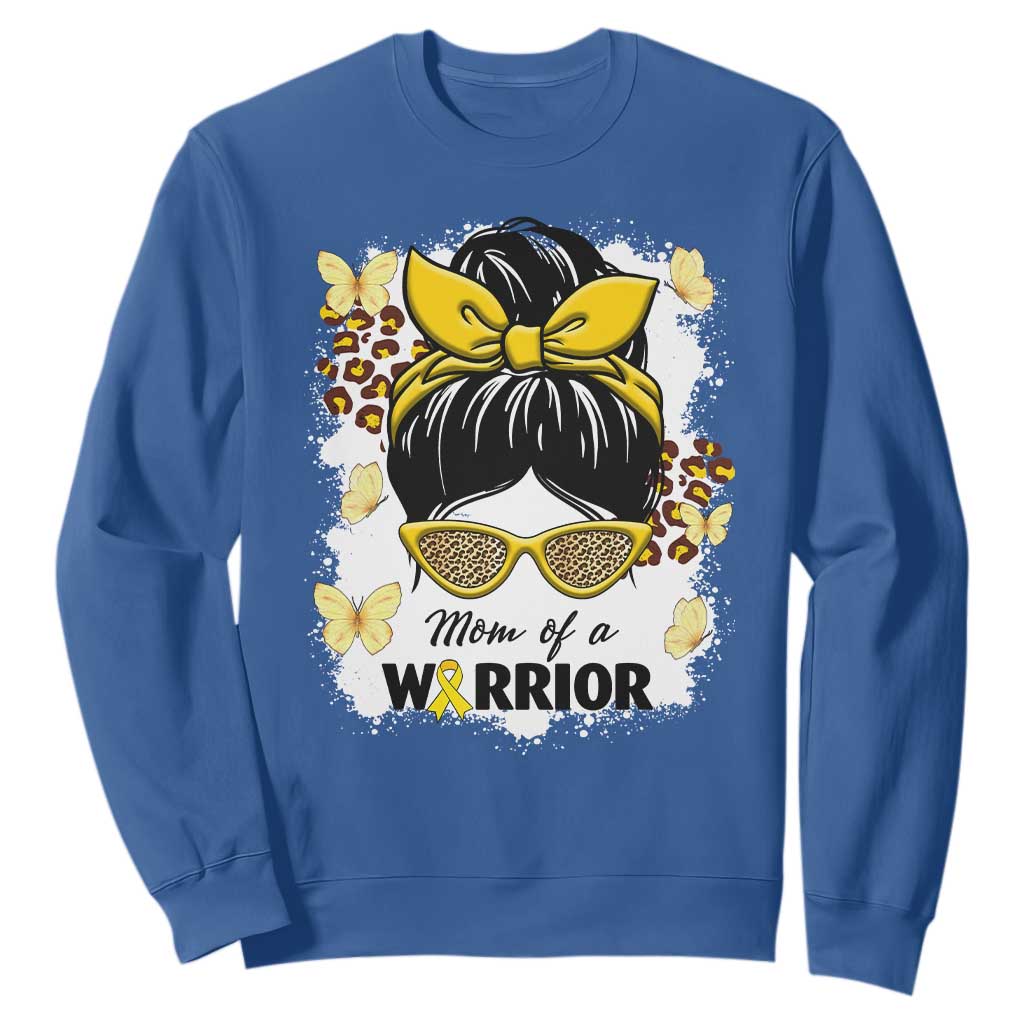 Childhood Cancer Warrior Support Sweatshirt Mom Of A Warrior Messy Bun Gold Ribbon Support Squad