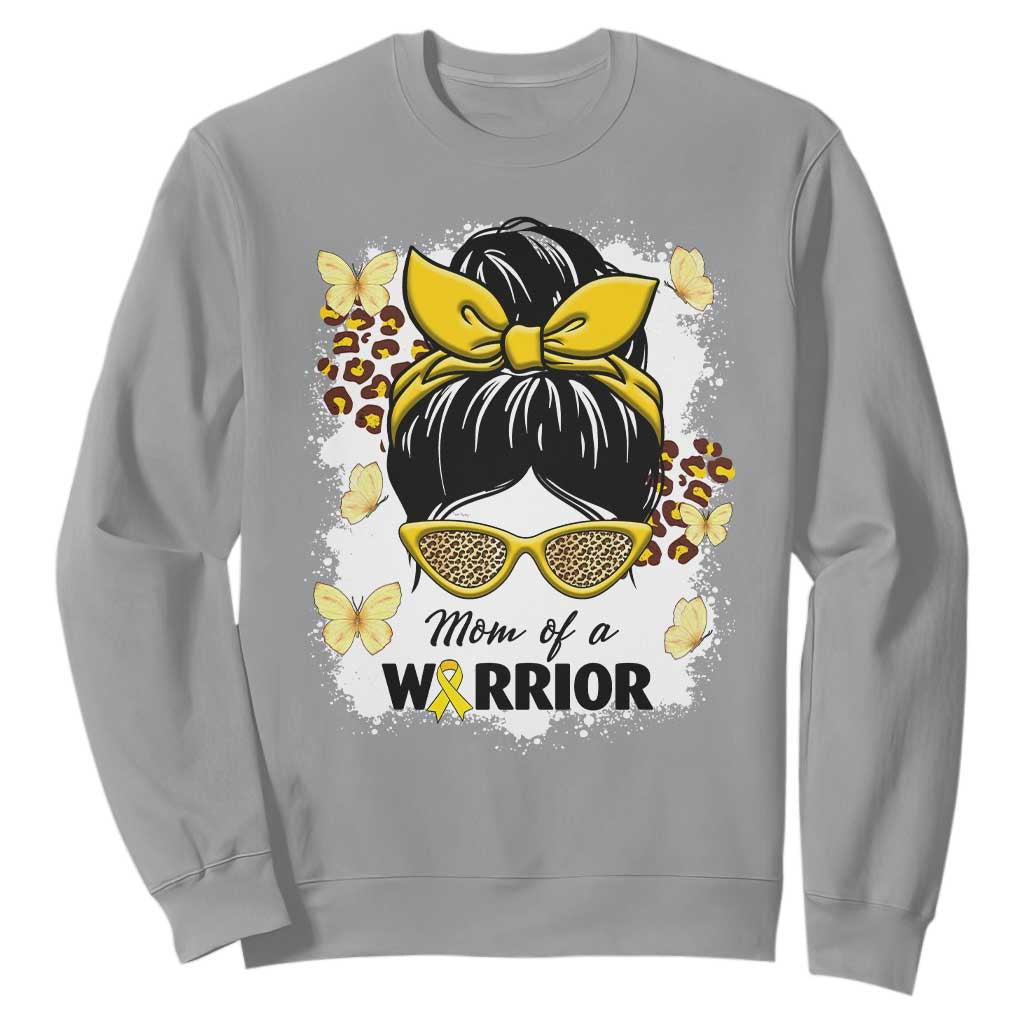 Childhood Cancer Warrior Support Sweatshirt Mom Of A Warrior Messy Bun Gold Ribbon Support Squad
