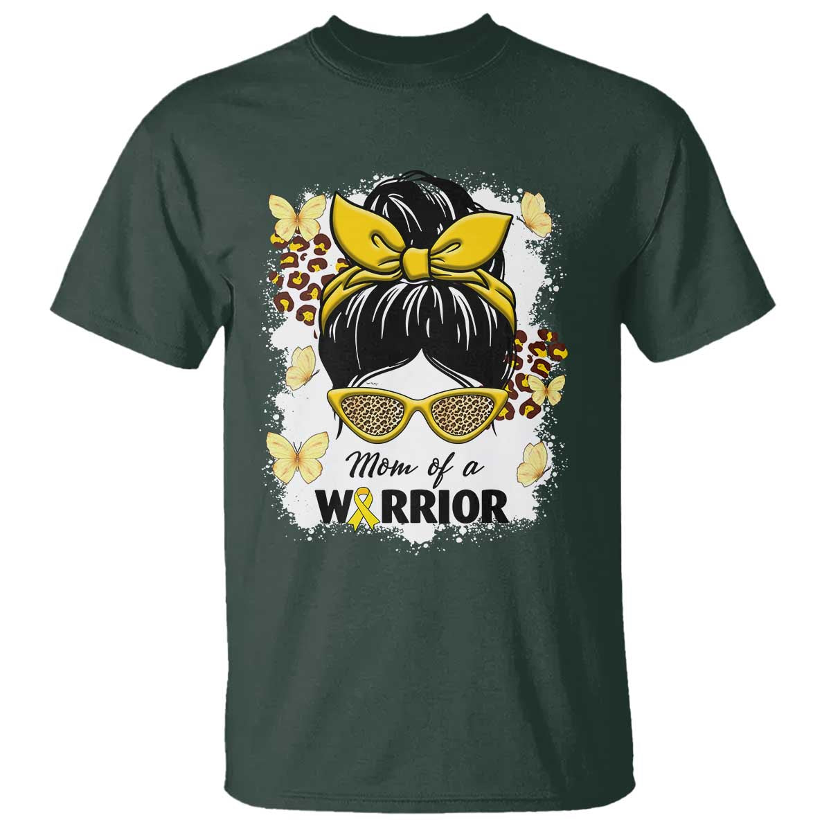 Childhood Cancer Warrior Support T Shirt Mom Of A Warrior Messy Bun Gold Ribbon Support Squad