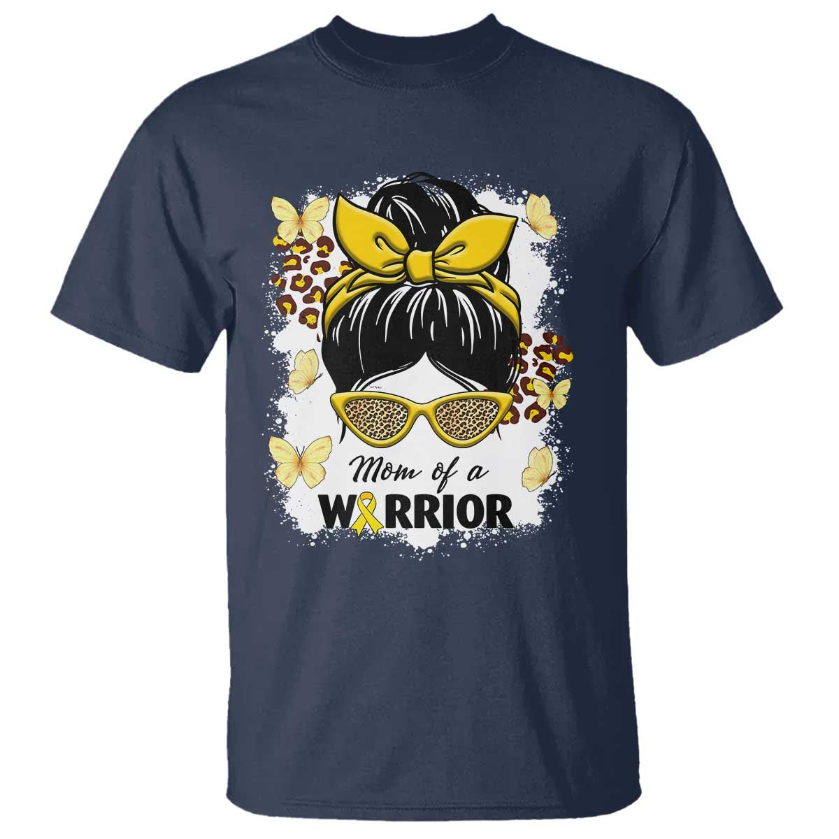 Childhood Cancer Warrior Support T Shirt Mom Of A Warrior Messy Bun Gold Ribbon Support Squad