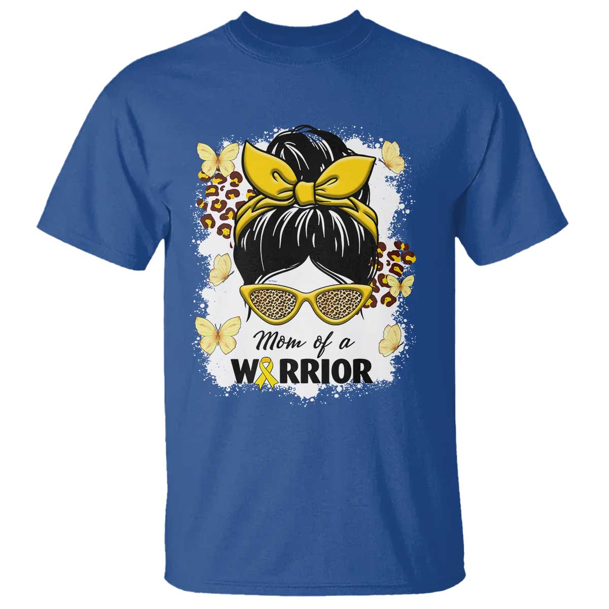 Childhood Cancer Warrior Support T Shirt Mom Of A Warrior Messy Bun Gold Ribbon Support Squad