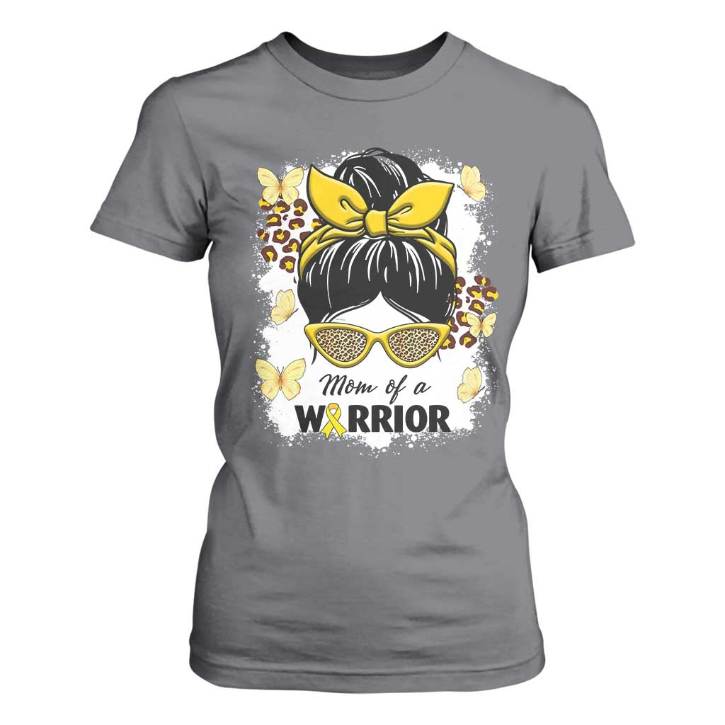 Childhood Cancer Warrior Support T Shirt For Women Mom Of A Warrior Messy Bun Gold Ribbon Support Squad