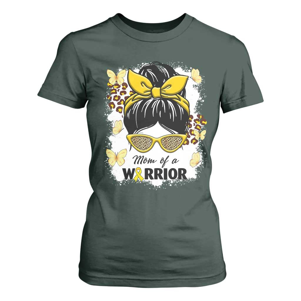 Childhood Cancer Warrior Support T Shirt For Women Mom Of A Warrior Messy Bun Gold Ribbon Support Squad