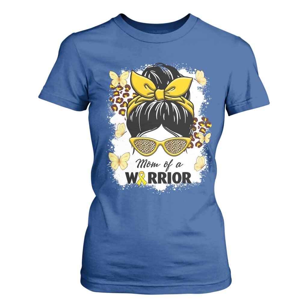 Childhood Cancer Warrior Support T Shirt For Women Mom Of A Warrior Messy Bun Gold Ribbon Support Squad