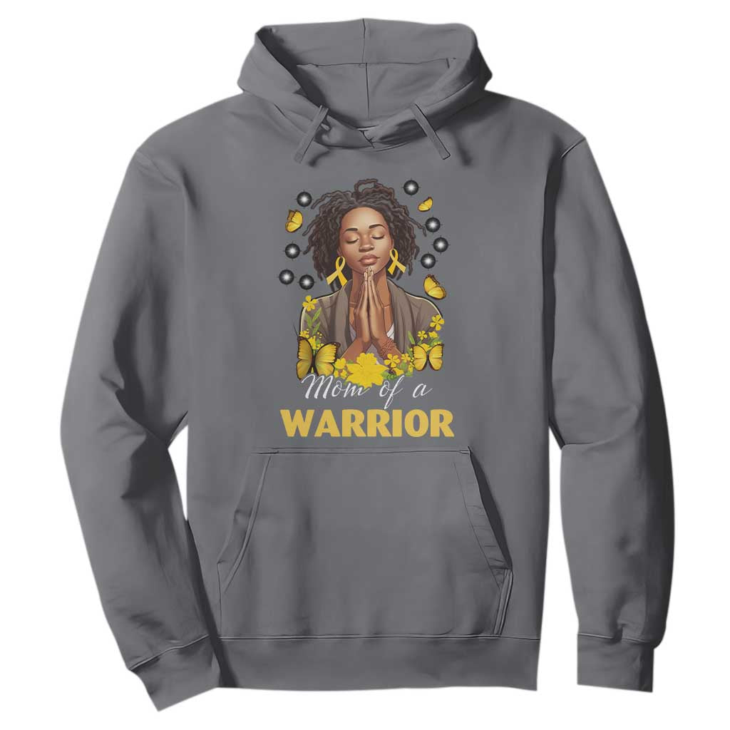 Childhood Cancer Warrior Support Hoodie Mom Of A Warrior Messy Bun Melanin Gold Ribbon Support Squad