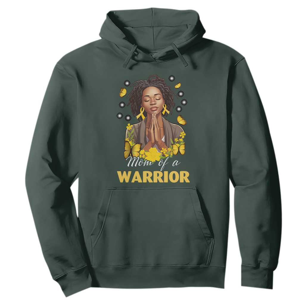 Childhood Cancer Warrior Support Hoodie Mom Of A Warrior Messy Bun Melanin Gold Ribbon Support Squad