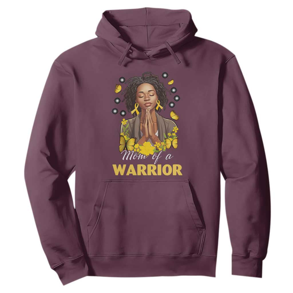 Childhood Cancer Warrior Support Hoodie Mom Of A Warrior Messy Bun Melanin Gold Ribbon Support Squad