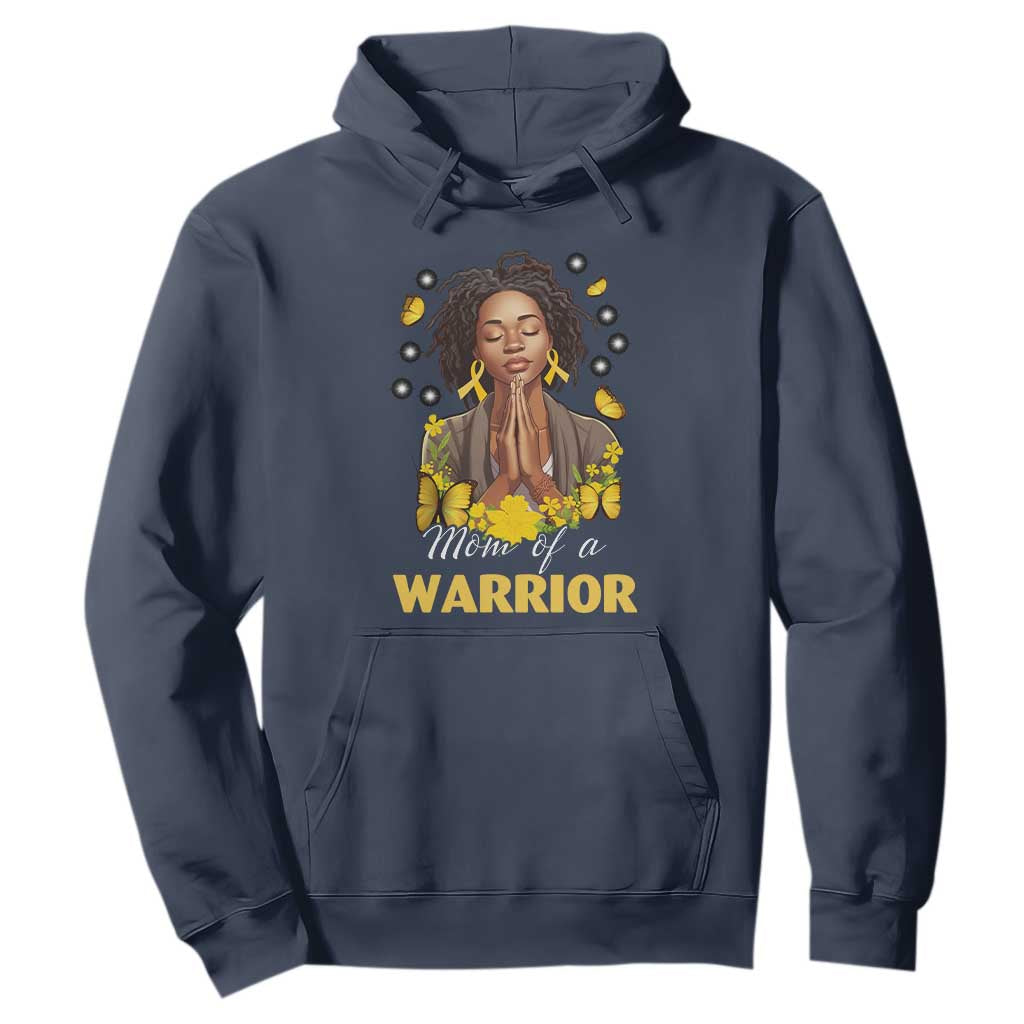 Childhood Cancer Warrior Support Hoodie Mom Of A Warrior Messy Bun Melanin Gold Ribbon Support Squad