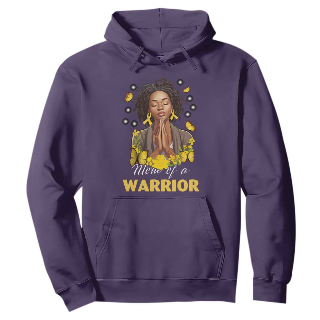 Childhood Cancer Warrior Support Hoodie Mom Of A Warrior Messy Bun Melanin Gold Ribbon Support Squad