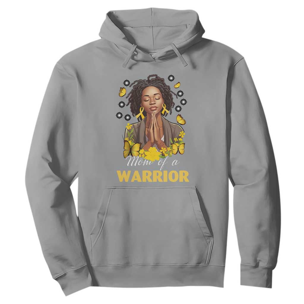 Childhood Cancer Warrior Support Hoodie Mom Of A Warrior Messy Bun Melanin Gold Ribbon Support Squad