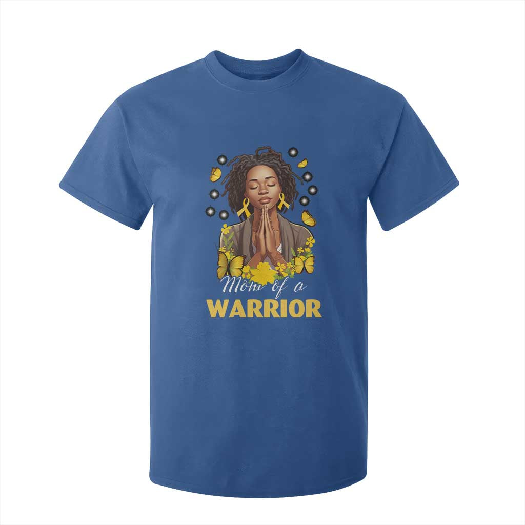 Childhood Cancer Warrior Support T Shirt For Kid Mom Of A Warrior Messy Bun Melanin Gold Ribbon Support Squad