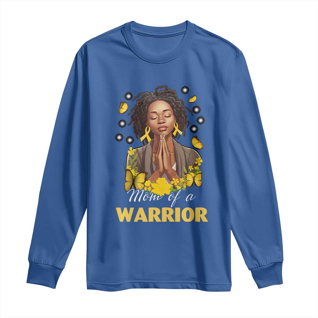 Childhood Cancer Warrior Support Long Sleeve Shirt Mom Of A Warrior Messy Bun Melanin Gold Ribbon Support Squad