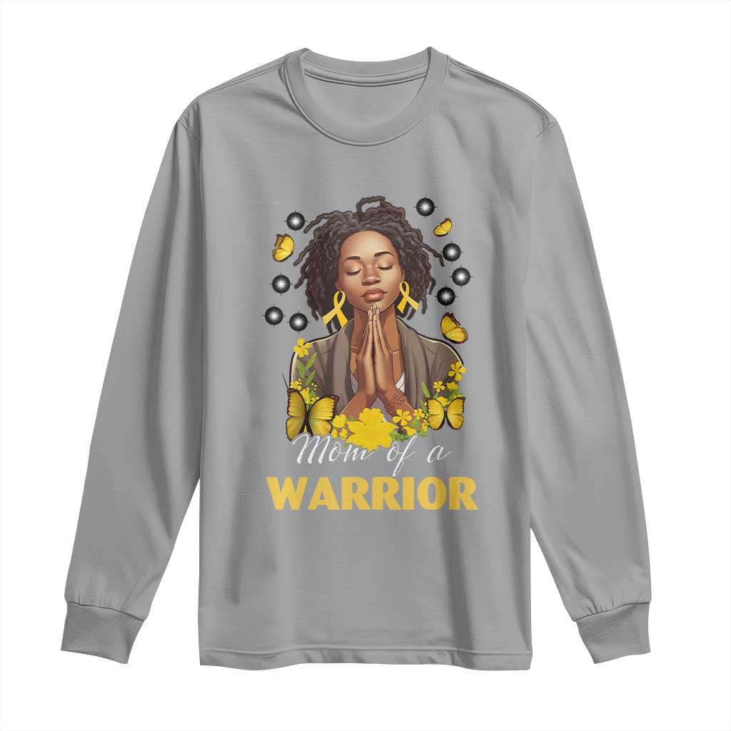 Childhood Cancer Warrior Support Long Sleeve Shirt Mom Of A Warrior Messy Bun Melanin Gold Ribbon Support Squad