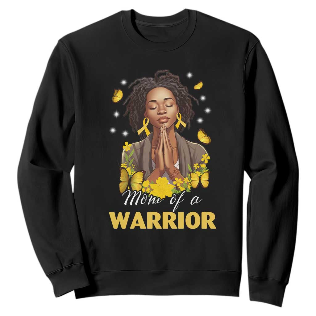 Childhood Cancer Warrior Support Sweatshirt Mom Of A Warrior Messy Bun Melanin Gold Ribbon Support Squad